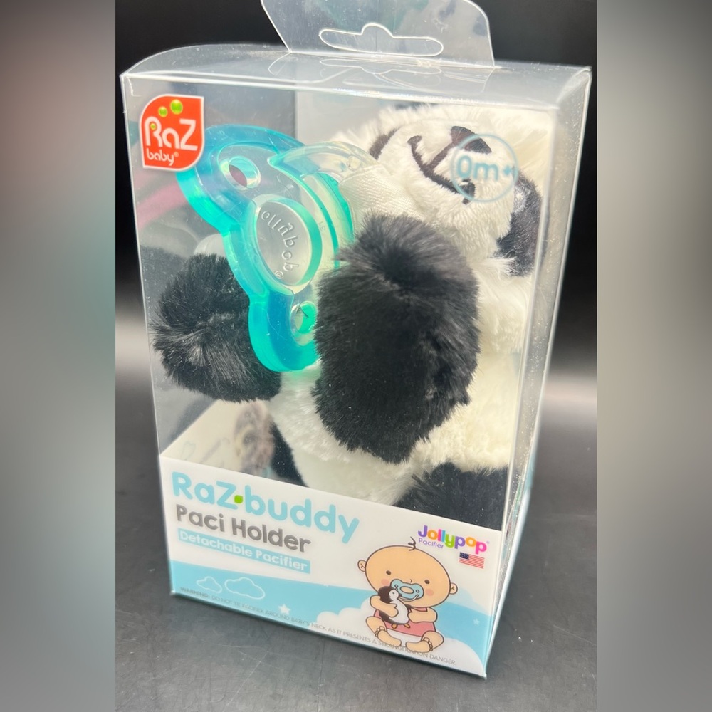 Raz Baby- Paci Holder - Black‎ and White Panda, New in box,0+ months